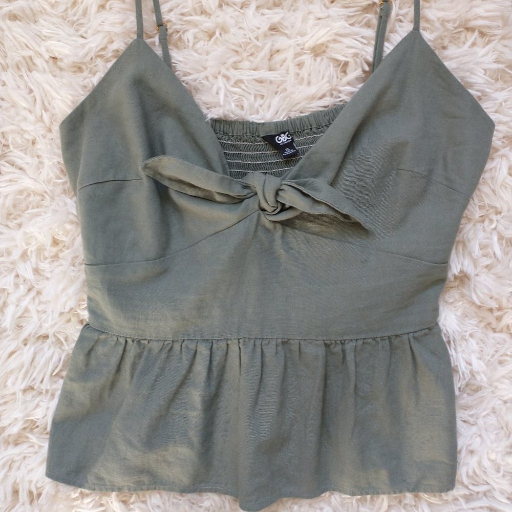 G by Guess Linen Tank Top XS Olive Green